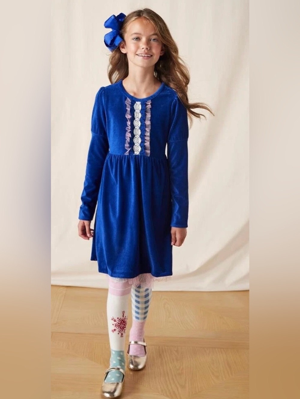 Matilda Jane Dress Blue Velvet Velour Heart to Heart Clara Ribbed Size 6